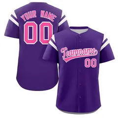 Purple Pink-White Full Button Baseball Jersey 1