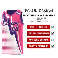 Purple Pink White Gradient Lightning Stripe Reversible Basketball Jersey Sets 3