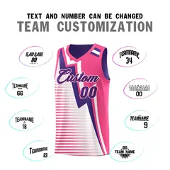 Purple Pink White Gradient Lightning Stripe Reversible Basketball Jersey Sets 4