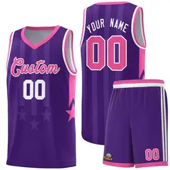 Purple Pink White Gradient Star Graffiti Basketball Jersey 1