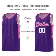 Purple Pink White Gradient Star Graffiti Basketball Jersey 3