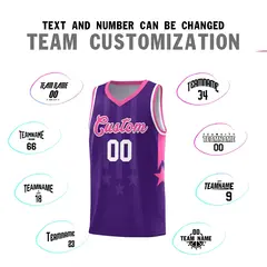 Purple Pink White Gradient Star Graffiti Basketball Jersey 4
