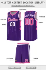 Purple Pink White Gradient Star Graffiti Basketball Jersey 5