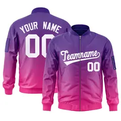 Purple Pink-White Gradient Varsity Letterman Bomber Jacket