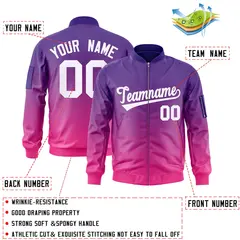 Purple Pink-White Gradient Varsity Letterman Bomber Jacket 2