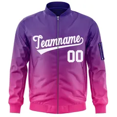 Purple Pink-White Gradient Varsity Letterman Bomber Jacket 3