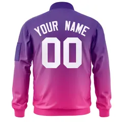 Purple Pink-White Gradient Varsity Letterman Bomber Jacket 4