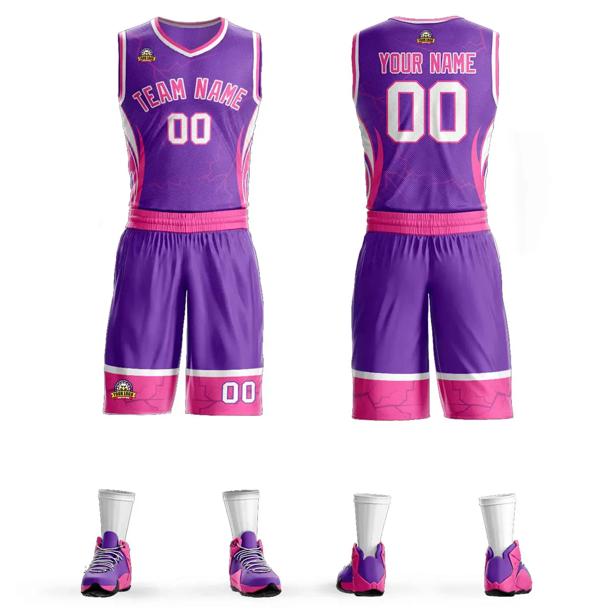 Purple Pink White Graffiti Lightning Basketball Jersey