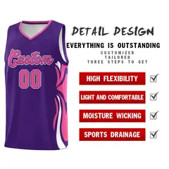 Purple Pink-White Graffiti Side Curve Basketball Jersey Sets 2