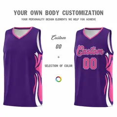 Purple Pink-White Graffiti Side Curve Basketball Jersey Sets 3