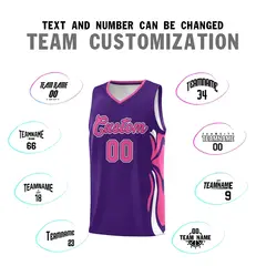 Purple Pink-White Graffiti Side Curve Basketball Jersey Sets 4