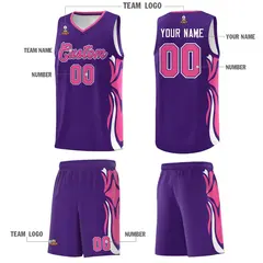 Purple Pink-White Graffiti Side Curve Basketball Jersey Sets 5
