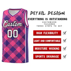 Purple Pink-White Grid Basketball Kits For Team 2