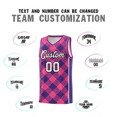 Purple Pink-White Grid Basketball Kits For Team 4
