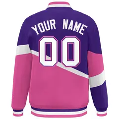 Purple Pink White-Purple Color Block Varsity Baseball Jacket 4