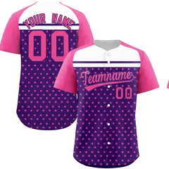Purple Pink-White Raglan Sleeve Star Print Baseball Jersey