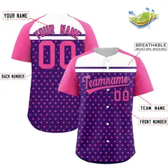 Purple Pink-White Raglan Sleeve Star Print Baseball Jersey 2