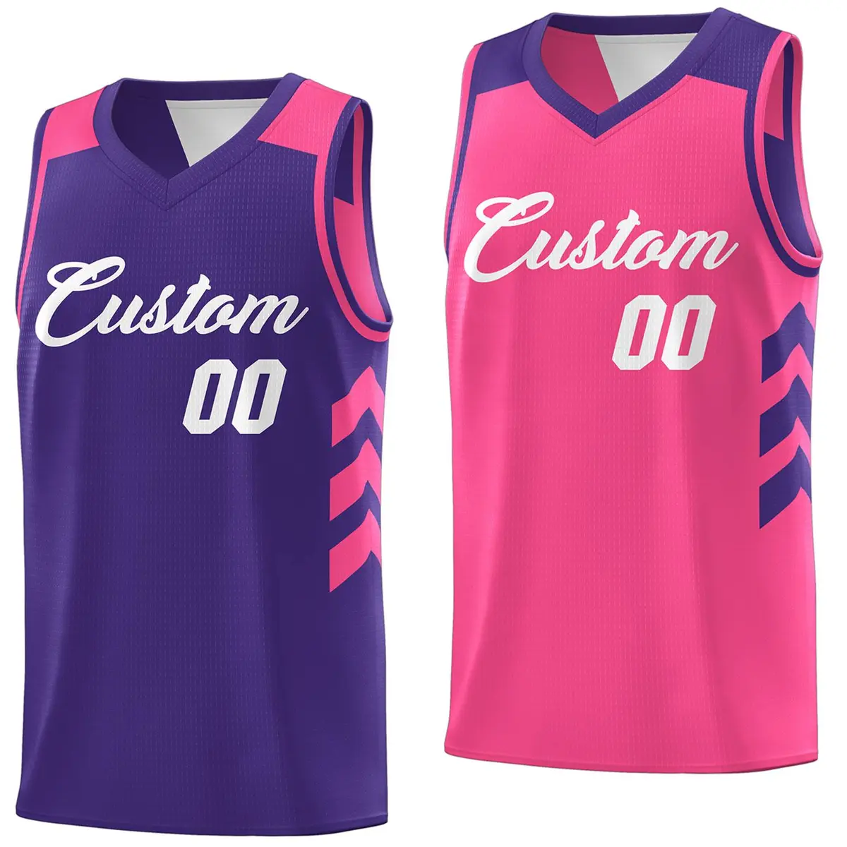 Purple Pink-White Reversible Double Side Basketball Jersey