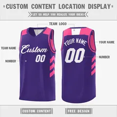 Purple Pink-White Reversible Double Side Basketball Jersey 4