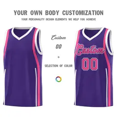 Purple Pink-White Ribbon Pattern Basketball Kits 3