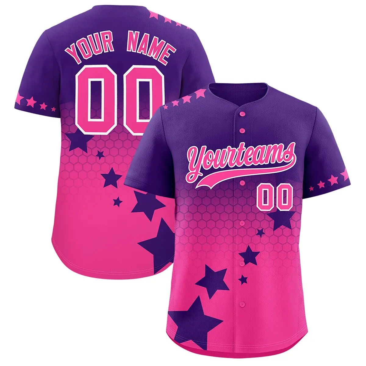 Purple Pink White Rising Stars Gradient Baseball Jersey