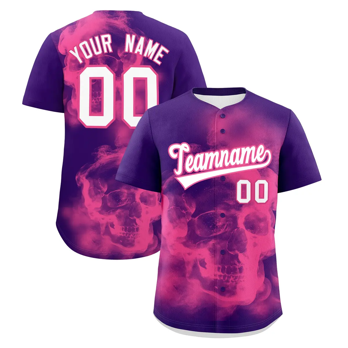 Purple Pink White Skeleton Graffiti Baseball Jersey