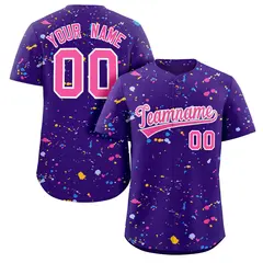 Purple Pink White Splash Graffiti Striped Baseball Jersey 1