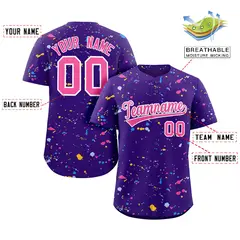 Purple Pink White Splash Graffiti Striped Baseball Jersey 2