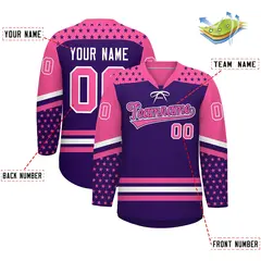 Purple Pink White Star Series Lace-Up Neck Hockey Jersey 2