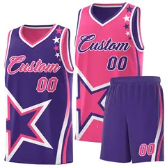 Purple Pink White Star Series Reversible Basketball Jersey
