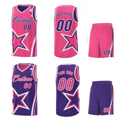 Purple Pink White Star Series Reversible Basketball Jersey 2