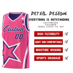 Purple Pink White Star Series Reversible Basketball Jersey 3