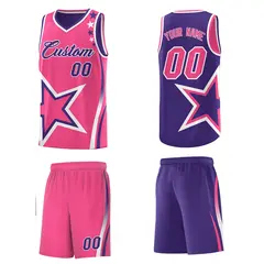 Purple Pink White Star Series Reversible Basketball Jersey 5