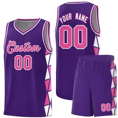 Purple Pink-White Triangle Splicing Basketball Jersey 1