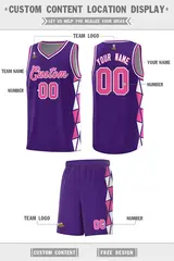 Purple Pink-White Triangle Splicing Basketball Jersey 2