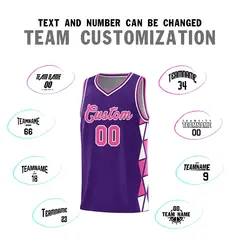 Purple Pink-White Triangle Splicing Basketball Jersey 3