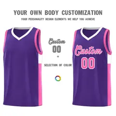Purple Pink-White Two-Tone Classic Basketball Jersey 3