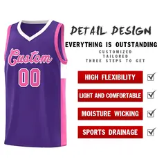 Purple Pink-White Two-Tone Classic Basketball Jersey 5