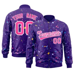 Purple Pink-White Varsity Full-Zip Splash Graffiti Letterman Jacket