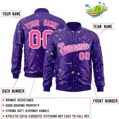 Purple Pink-White Varsity Full-Zip Splash Graffiti Letterman Jacket 2