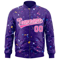 Purple Pink-White Varsity Full-Zip Splash Graffiti Letterman Jacket 3
