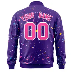 Purple Pink-White Varsity Full-Zip Splash Graffiti Letterman Jacket 4