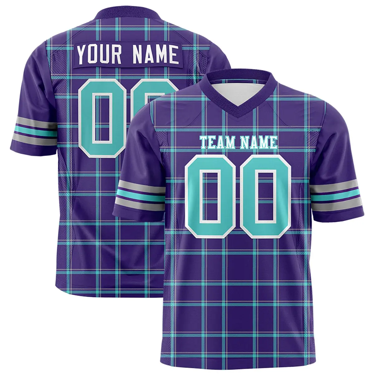 Purple Plaid Pattern Authentic Football Jersey