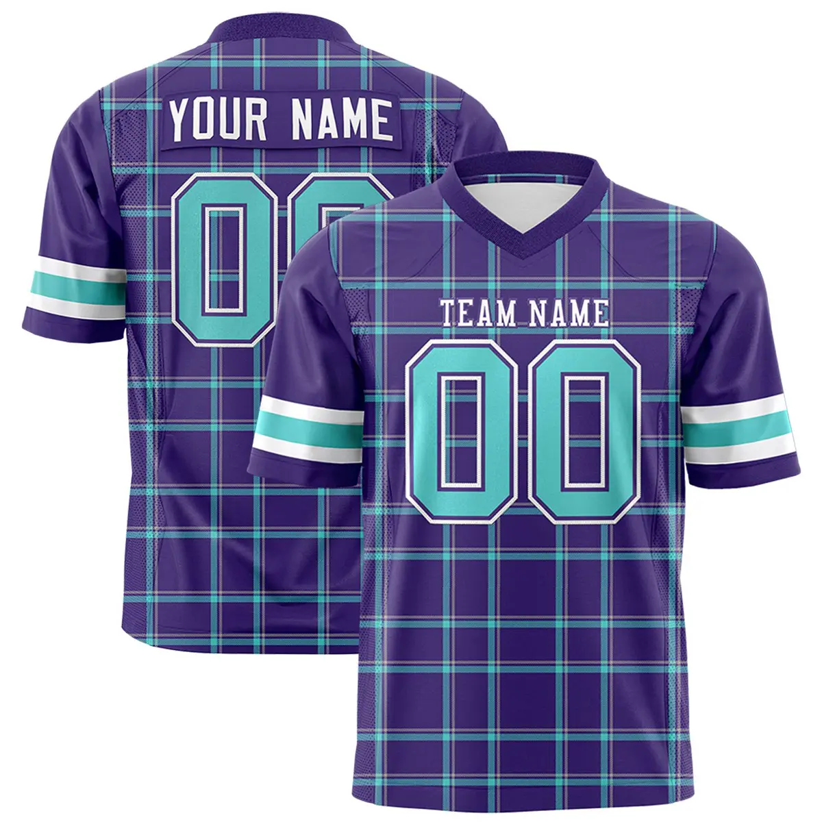 Purple Plaid Pattern Authentic Football Jersey