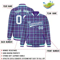 Purple Plaid Varsity Letterman Baseball Jacket 2