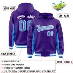 Purple Powder Blue Color Block Varsity Letterman Jacket Hoodie 4