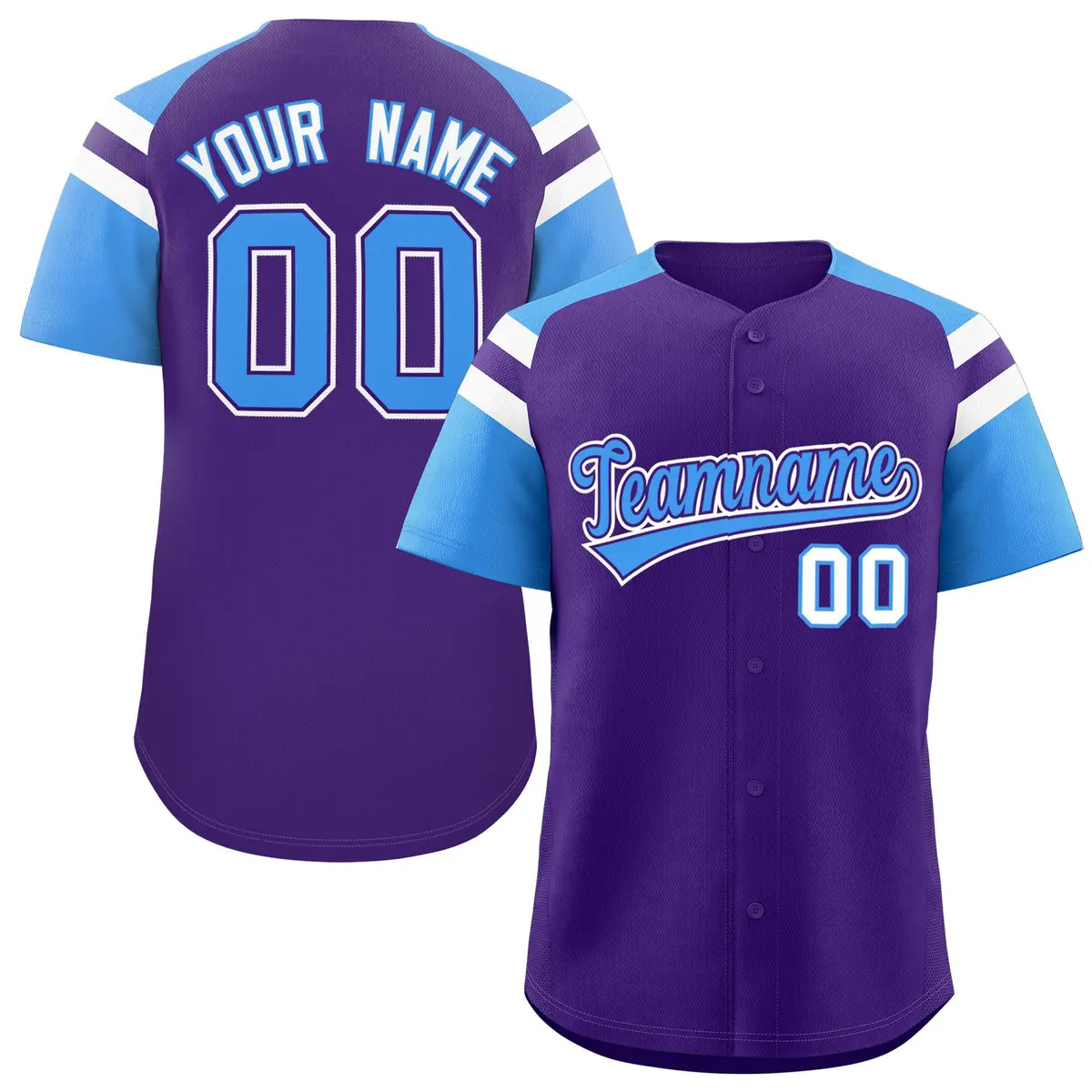 Purple Powder Blue Contrast Raglan Baseball Jersey