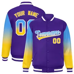 Purple Powder Blue-Gold Gradient Varsity Full-Snap Raglan Baseball Jacket 1