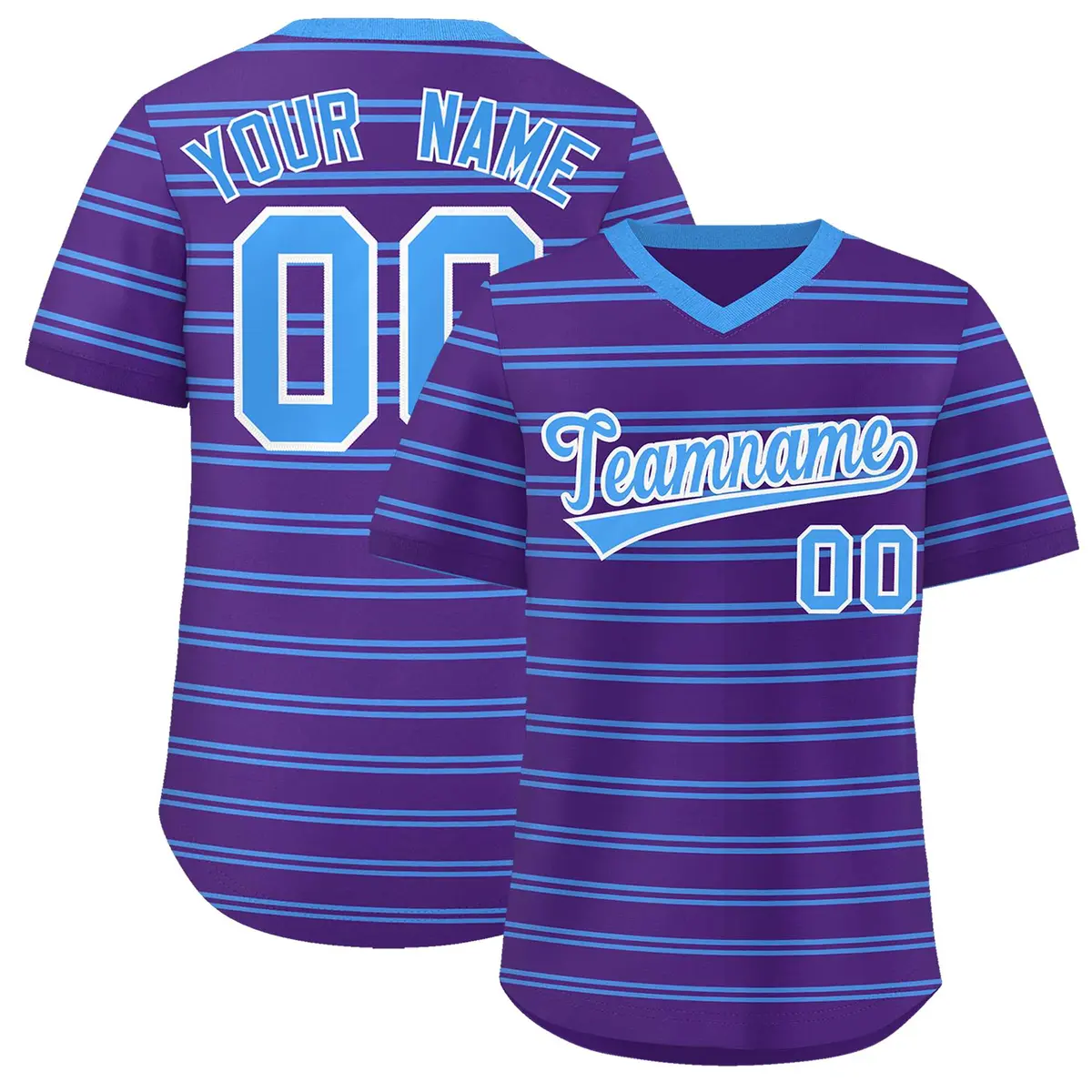 Purple Powder Blue Horizontal Stripe Pullover Baseball Jersey