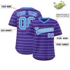 Purple Powder Blue Horizontal Stripe Pullover Baseball Jersey 2